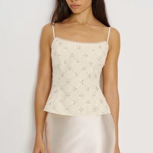 Reformation Ivory Beaded Genevieve Top